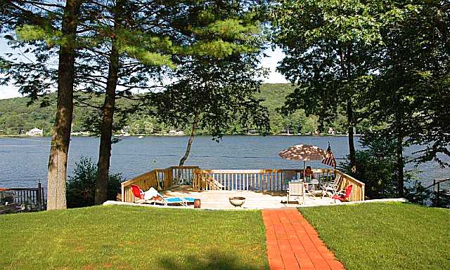 View of deck and lake.