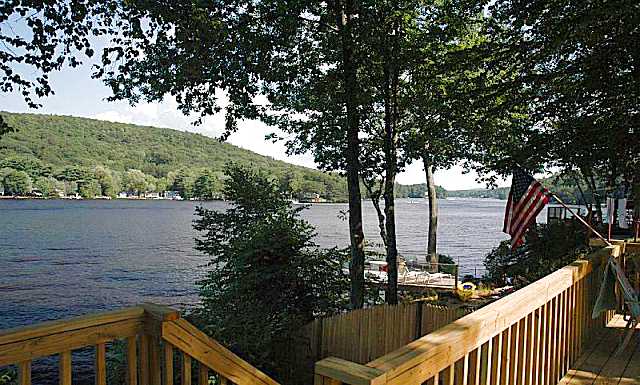 View of deck and lake.