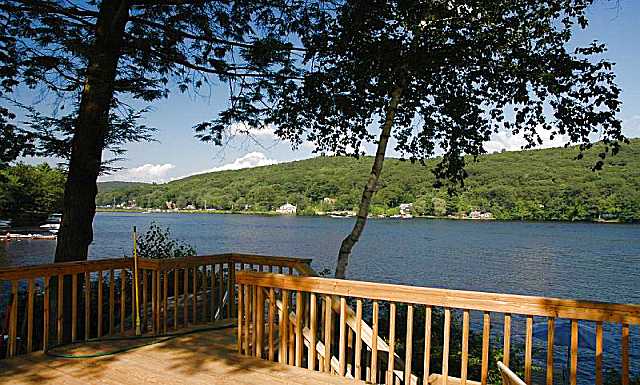 View of deck and lake.