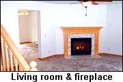 Living room and fireplace.
