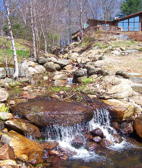 Babbling brook with waterfalls.