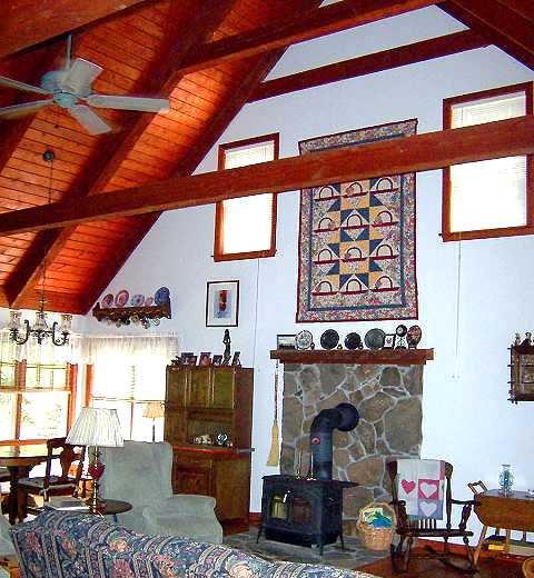 The living room & fireplace.