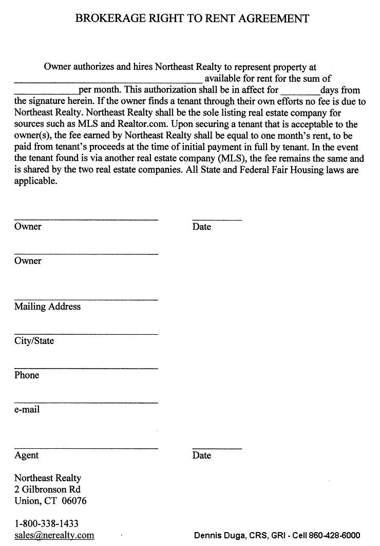 Broakerage Right To Rent Agreement.